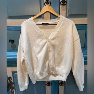 Classic Cream V-Neck Button-Front Cardigan Sweater
